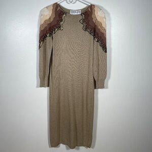 VTG CAROLE M. STUDIO Cocktail Dress Beige Size S Rayon Angora Rabbit Hair